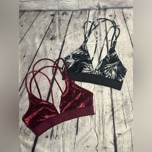 Victoria’s Secret Bralette Sports Bra Velvet Black White Red XS/S Strappy